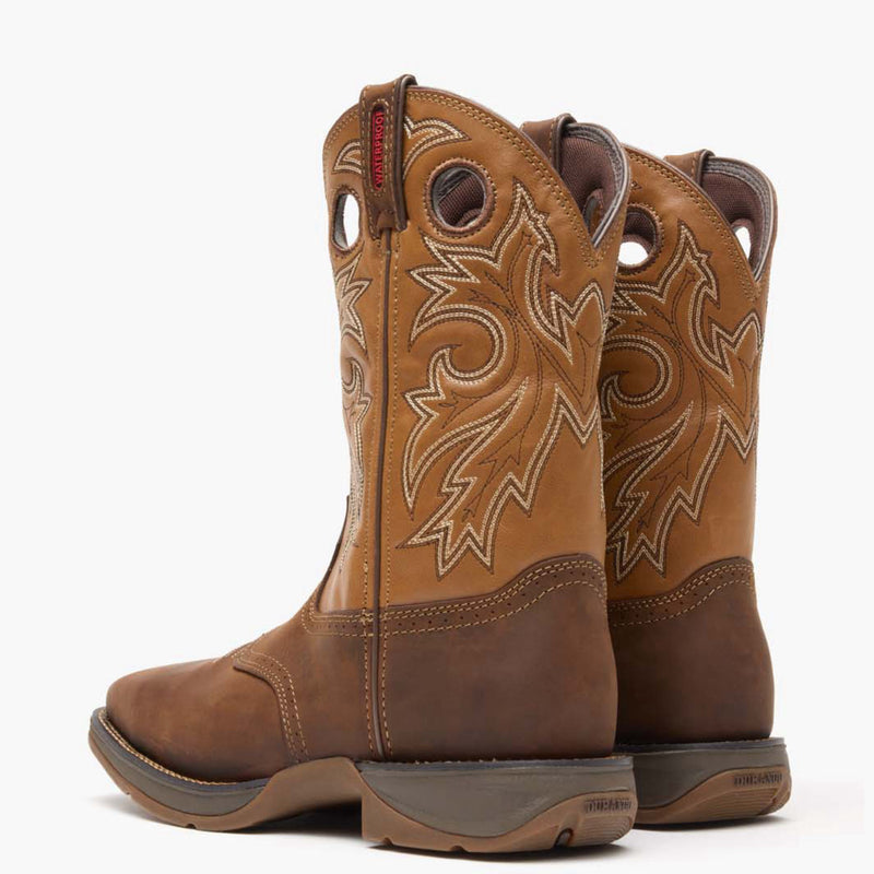 Back pair view of Durango Rebel Work brown western boots