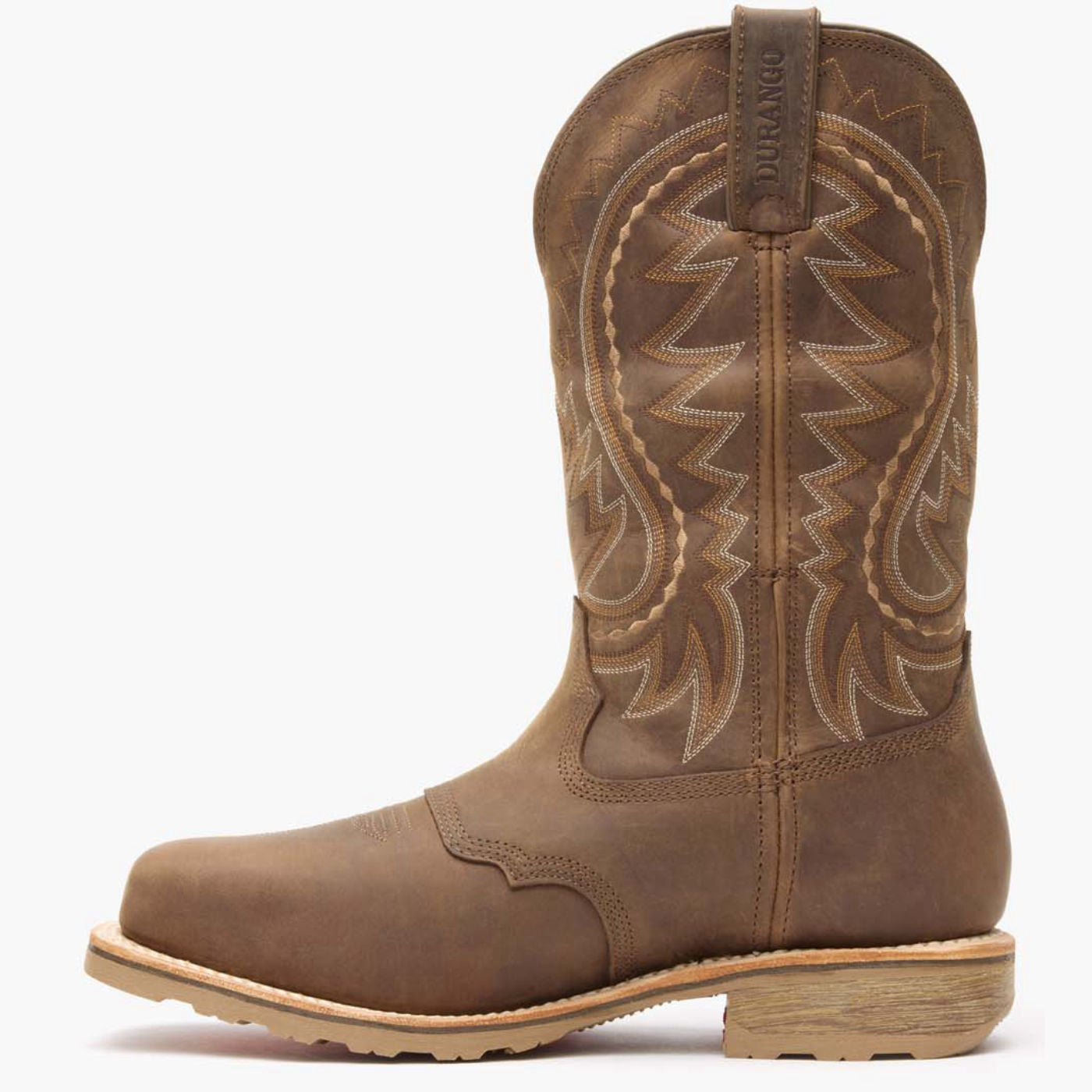 Inner side view of Durango Maverick Pro brown square toe work boot