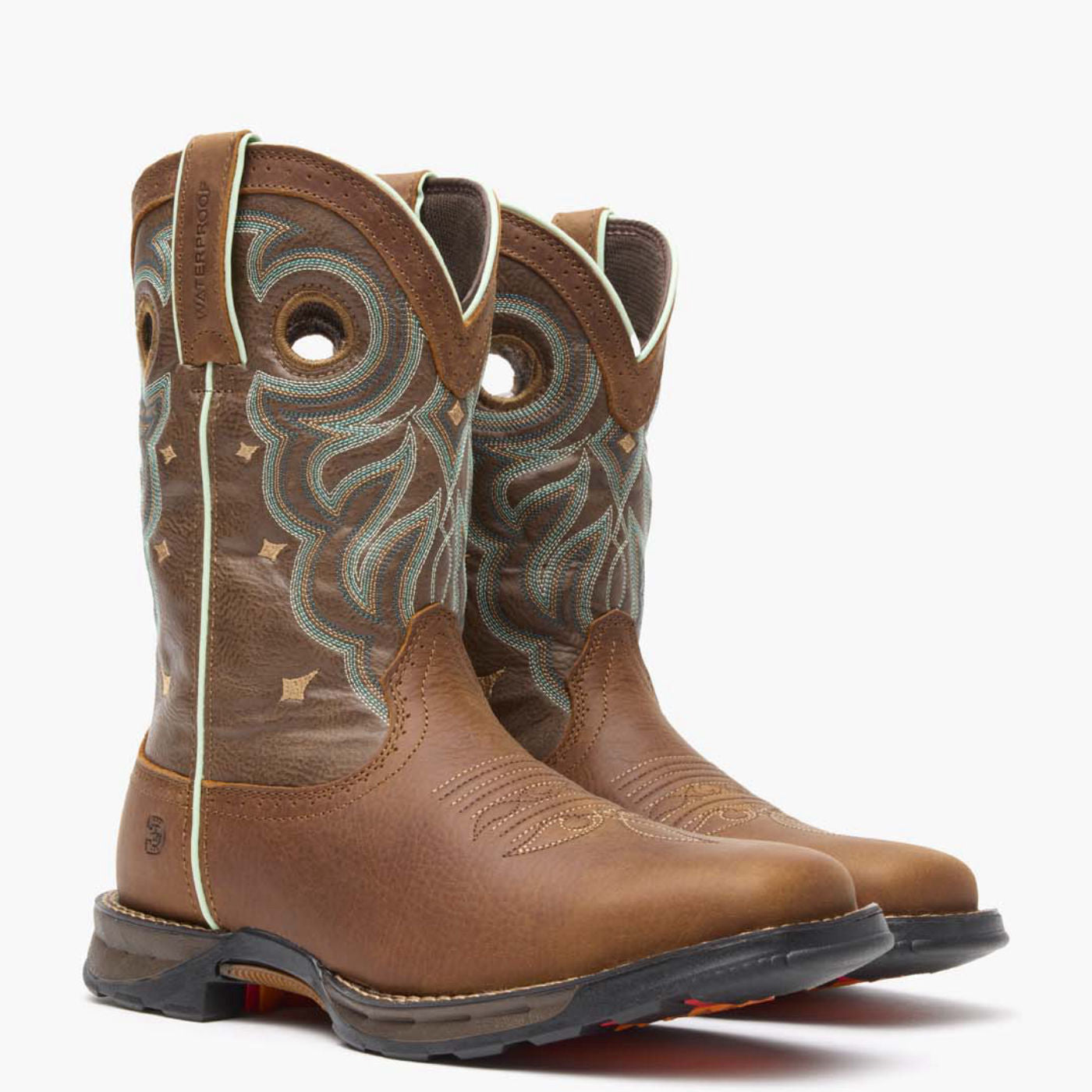 Front pair view of Durango Maverick women's brown square toe work boots