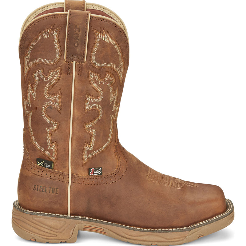 Justin Work Stampede Rush Men's Internal Met Steel Toe Electrical Hazard Waterproof Pull-on Western Work Boot - profile