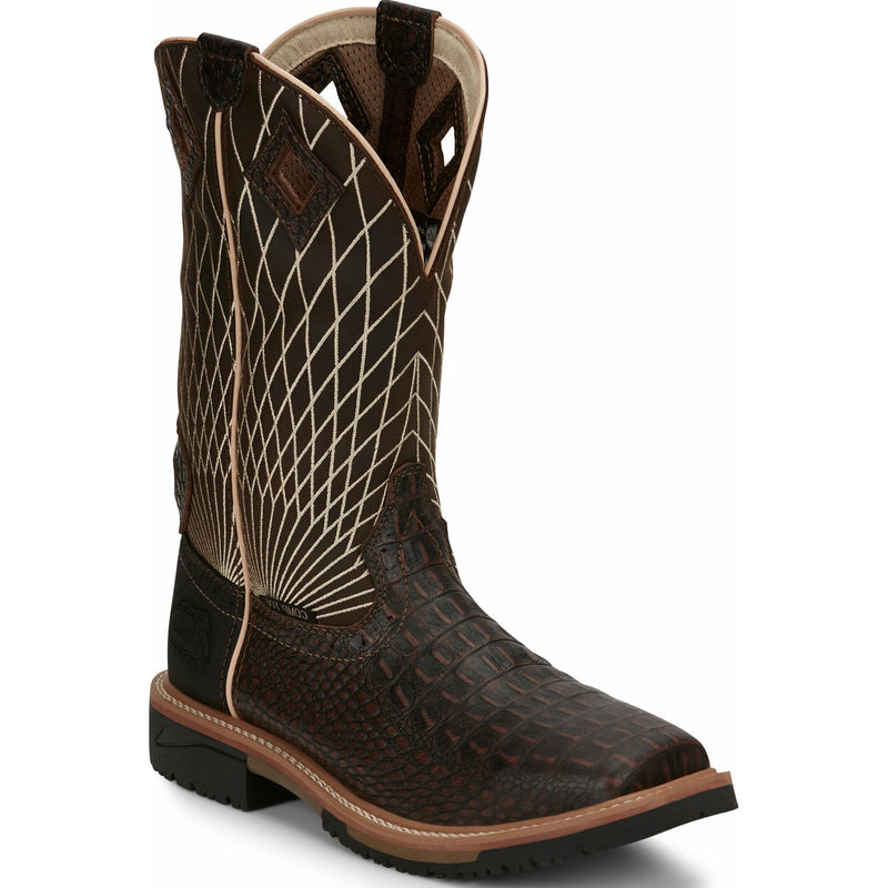 Justin Work Hybred® Derrickman Croc Print Men's Composite Toe Electrical Hazard Pull-on Western Work Boots - main