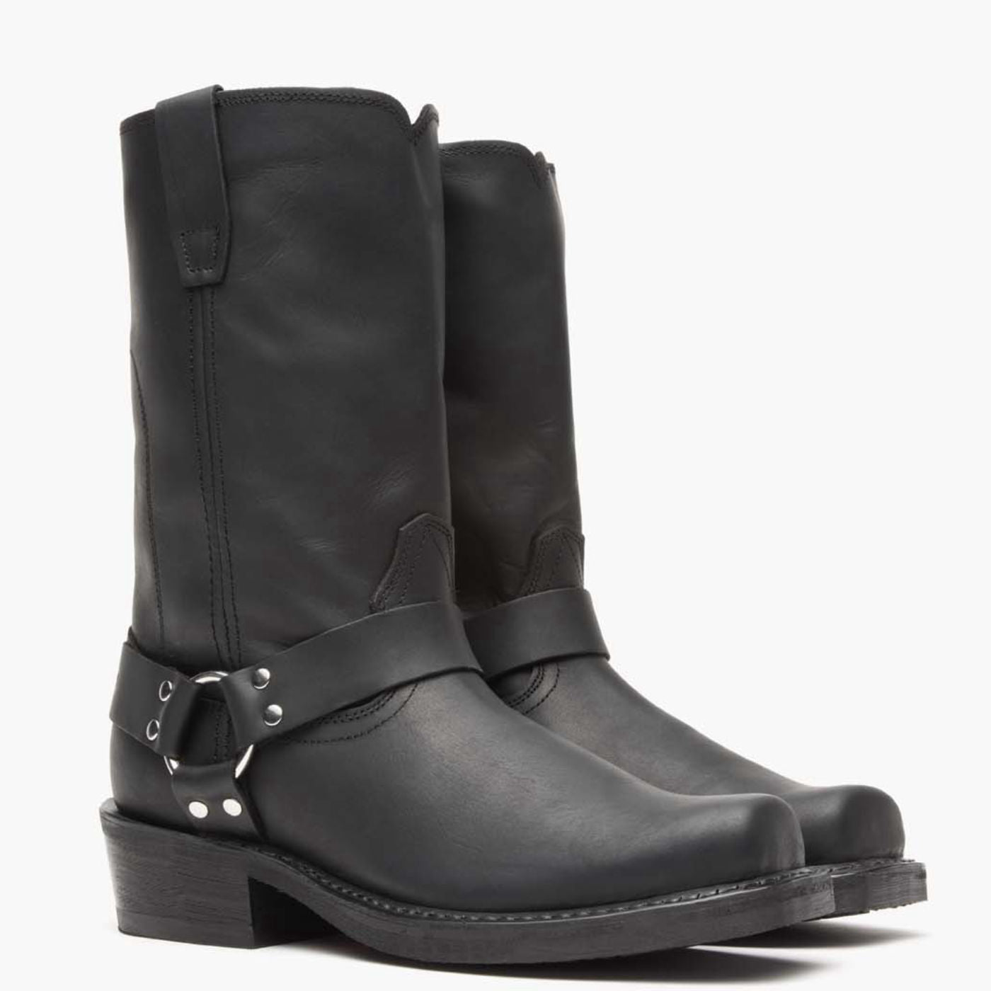 Front view of Durango Harness black leather moto boots