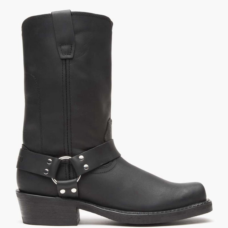 Outer side view of Durango Harness black leather moto boot