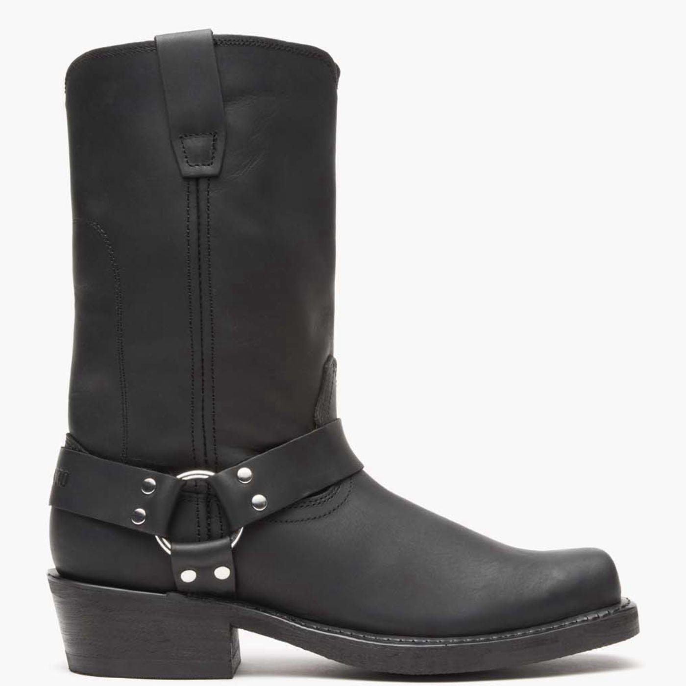 Outer side view of Durango Harness black leather moto boot