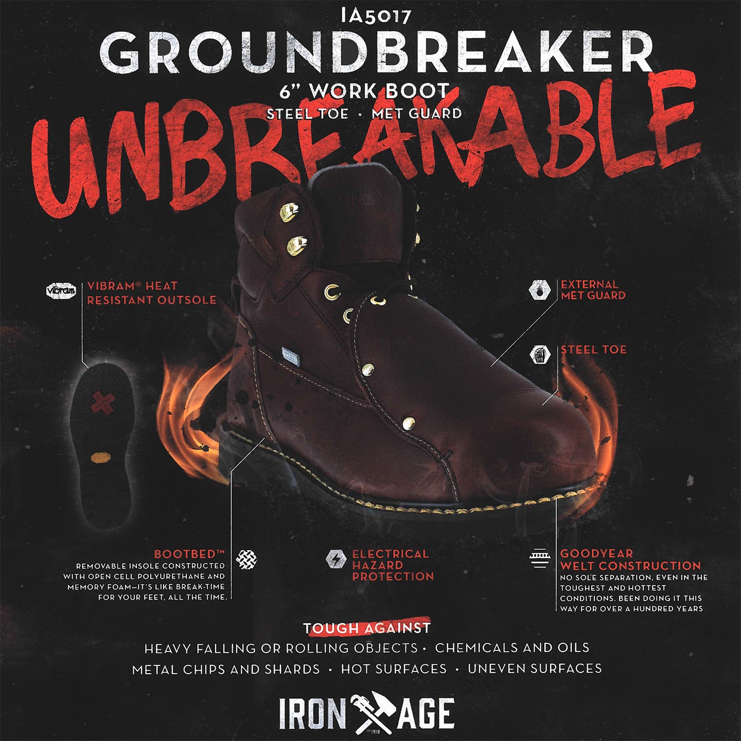 Iron Age Groundbreaker Men's External Metatarsal Guard Steel Toe Work Boot - birdseye
