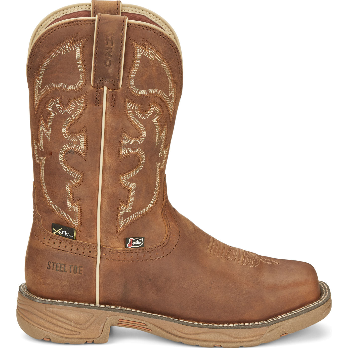 Justin Work Stampede Rush Men's Internal Met Steel Toe Electrical Hazard Waterproof Pull-on Western Work Boot - profile