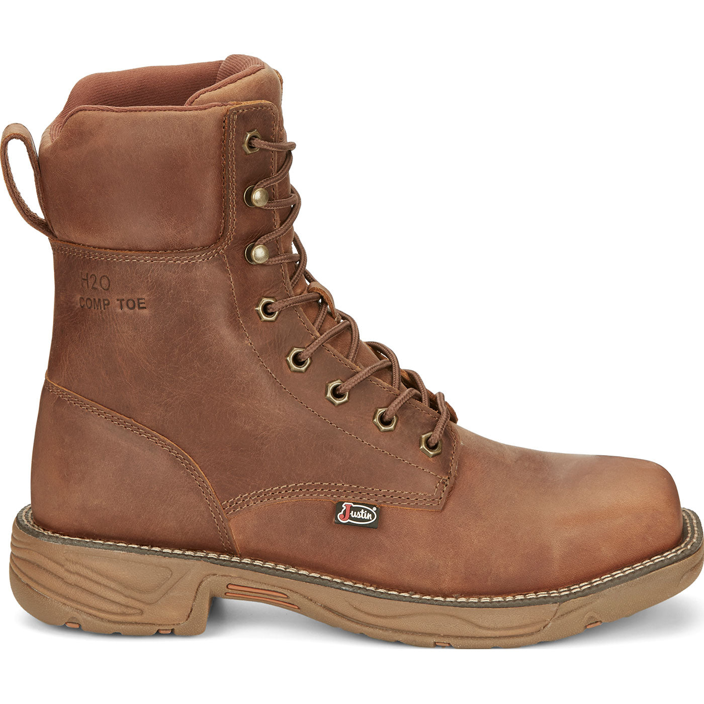Justin Work Stampede Rush Corbett Men's 8-Inch Nano Composite Electrical Hazard Waterproof Work Boot - profile